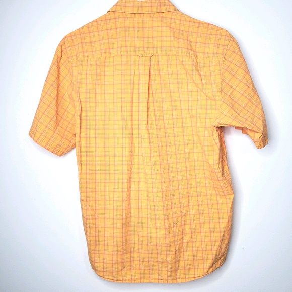 23) COLUMBIA Button-up Rare Golden Orange w. Teal Plaid Men's Sz. S - Picture 4 of 5